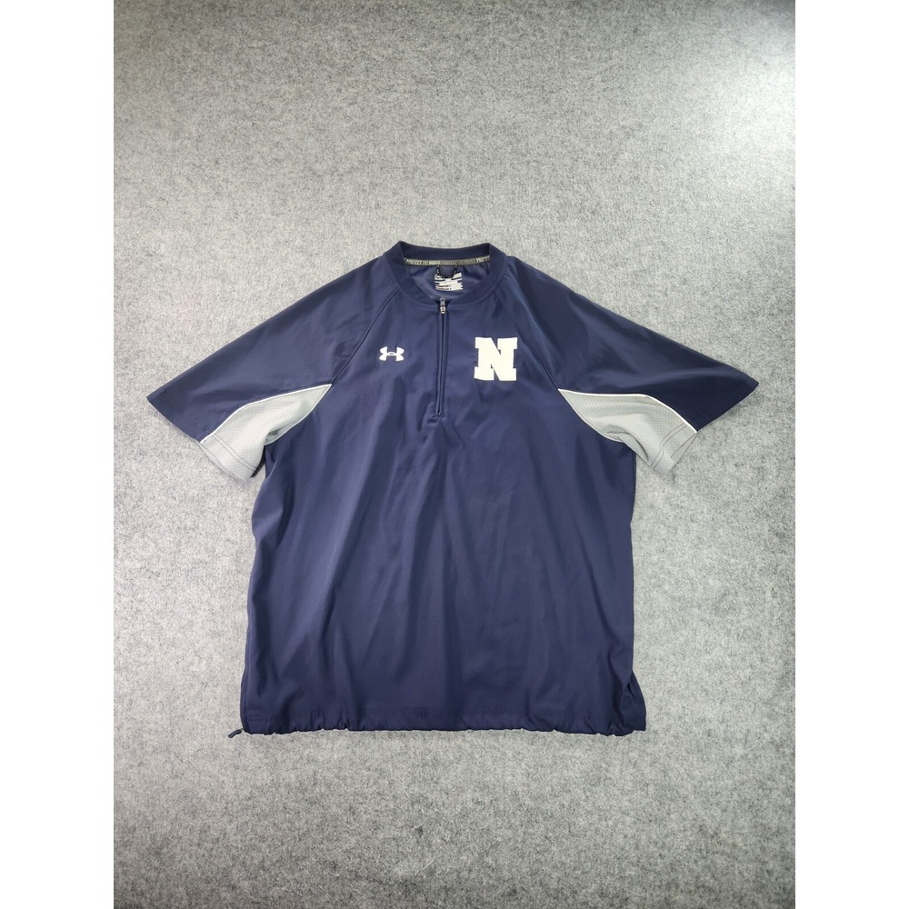 Under Armour 1/4 Zip Mens Large Blue Navy Warm Up Baseball Short‎ Sleeve
